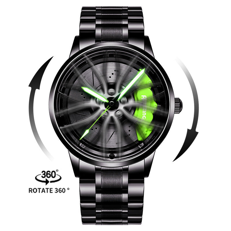Men’s Quartz Watch — 3D Wheel-Hub Dial, Stainless Steel, 30m WR