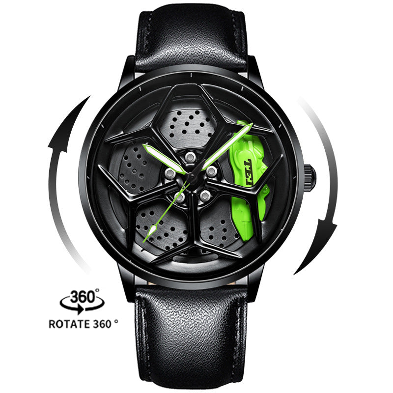 Men’s Quartz Watch — 3D Wheel-Hub Dial, Stainless Steel, 30m WR