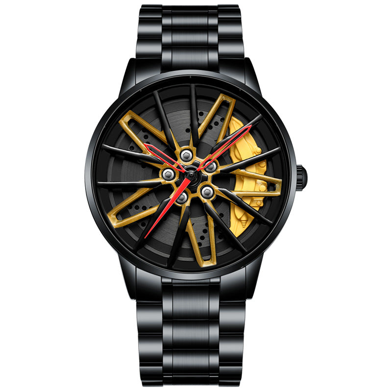 Men’s Quartz Watch — 3D Wheel-Hub Dial, Stainless Steel, 30m WR