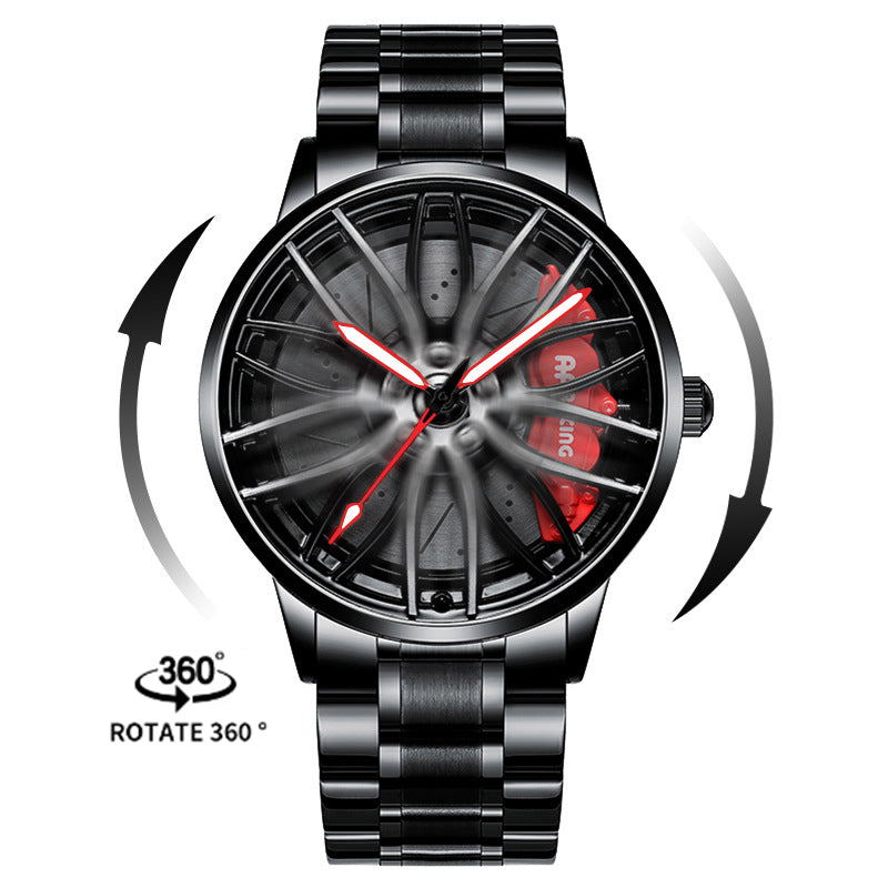 Men’s Quartz Watch — 3D Wheel-Hub Dial, Stainless Steel, 30m WR