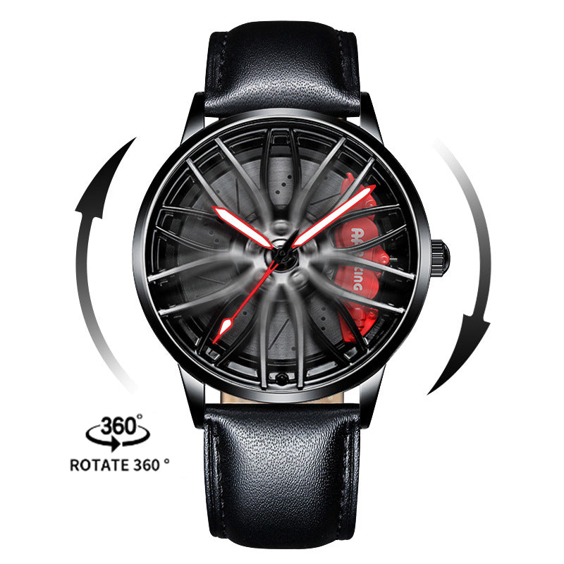 Men’s Quartz Watch — 3D Wheel-Hub Dial, Stainless Steel, 30m WR