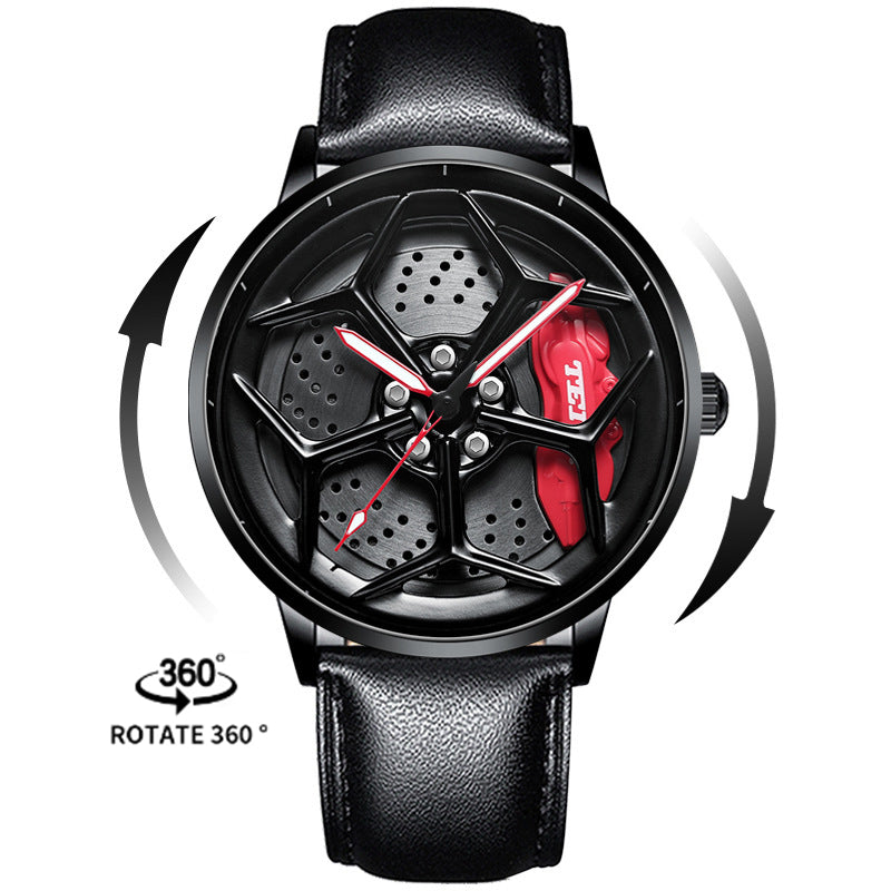 Men’s Quartz Watch — 3D Wheel-Hub Dial, Stainless Steel, 30m WR