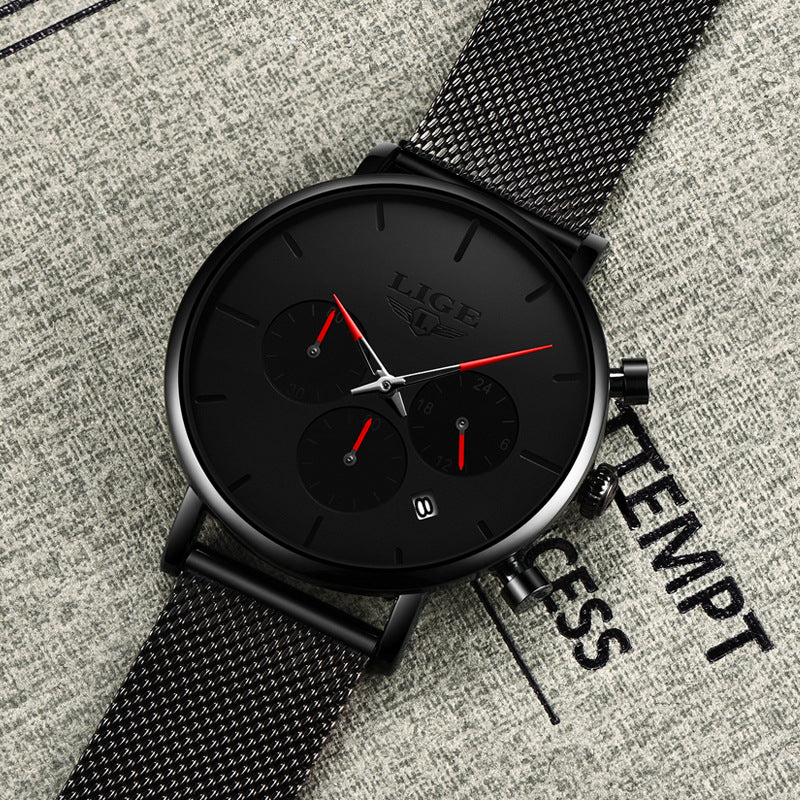 LIGE Men’s Mesh Belt Watch — Ultra-Thin, Multifunction Quartz