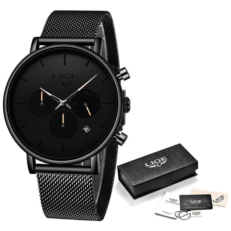 LIGE Men’s Mesh Belt Watch — Ultra-Thin, Multifunction Quartz