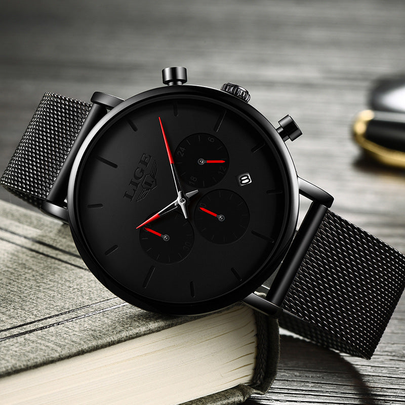 LIGE Men’s Mesh Belt Watch — Ultra-Thin, Multifunction Quartz