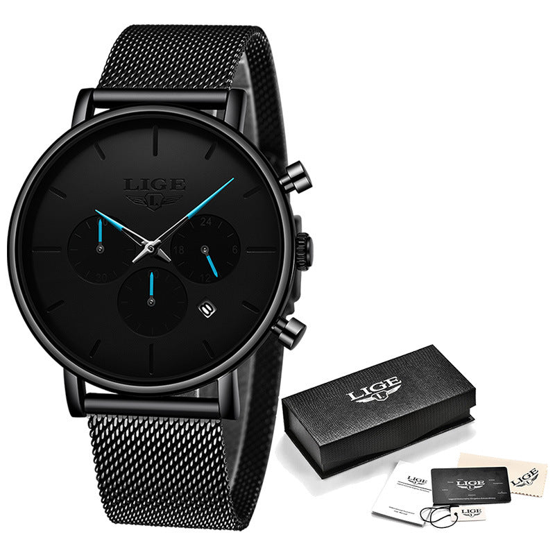 LIGE Men’s Mesh Belt Watch — Ultra-Thin, Multifunction Quartz