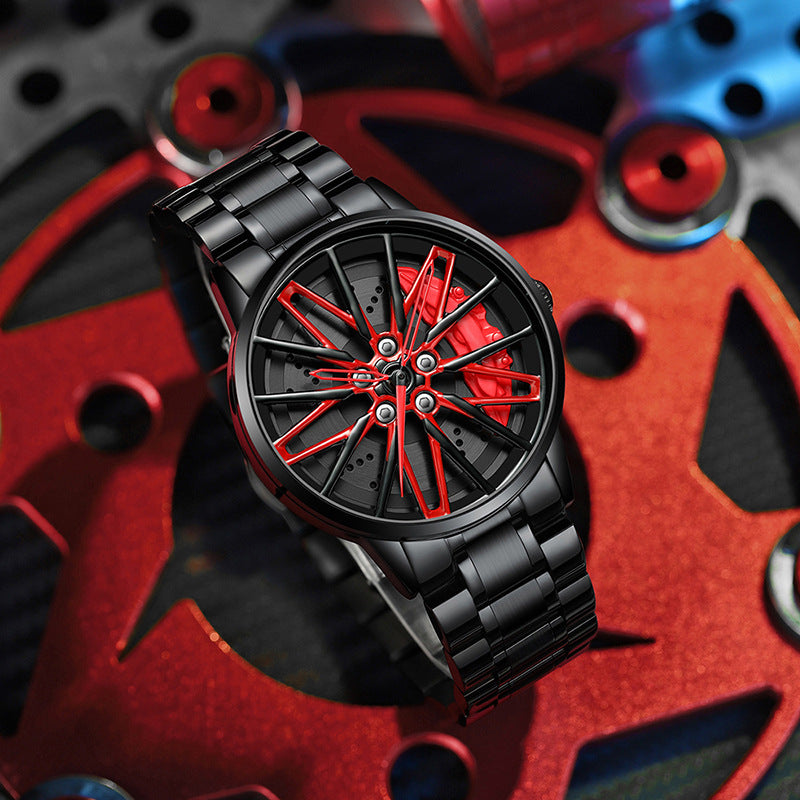 Men’s Quartz Watch — 3D Wheel-Hub Dial, Stainless Steel, 30m WR