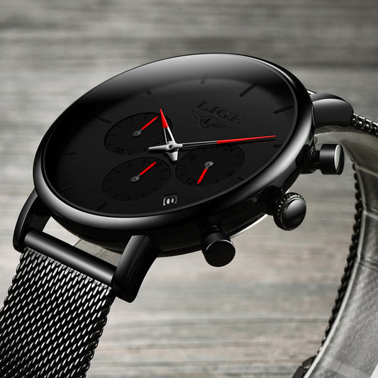 LIGE Men’s Mesh Belt Watch — Ultra-Thin, Multifunction Quartz