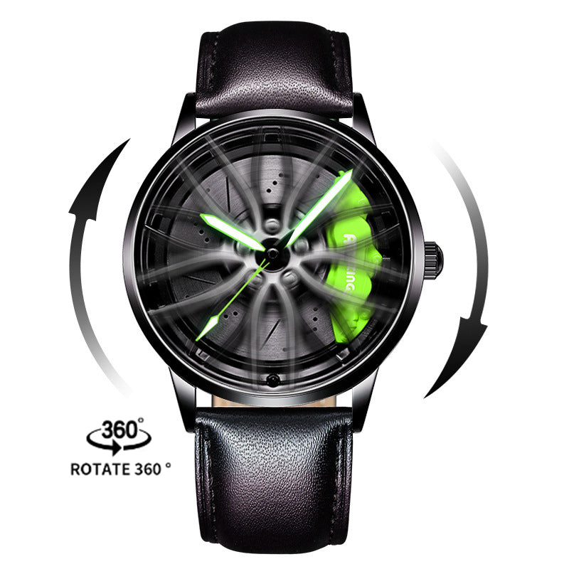 Men’s Quartz Watch — 3D Wheel-Hub Dial, Stainless Steel, 30m WR