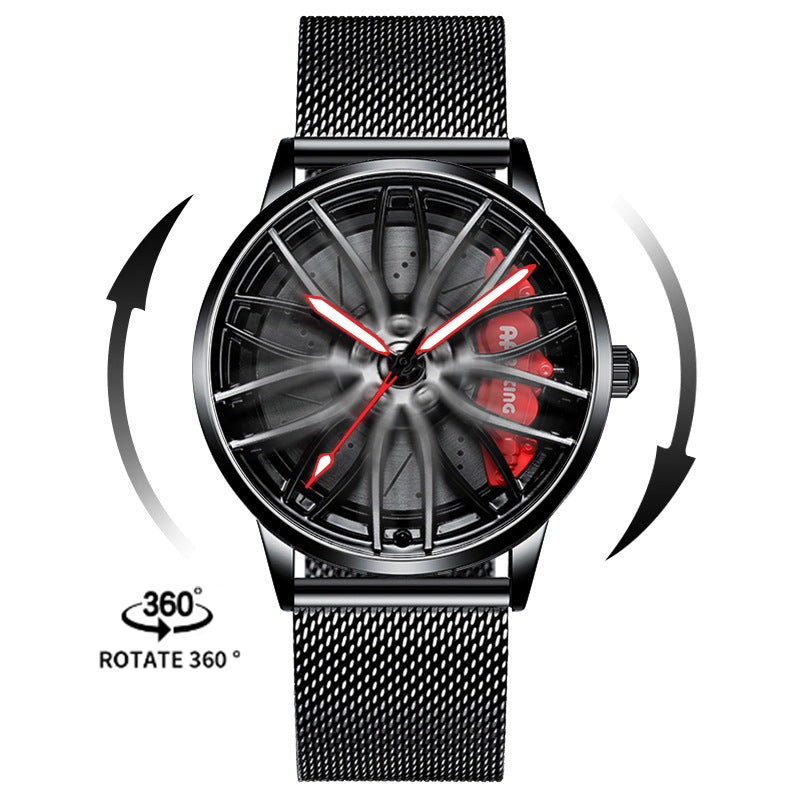 Men’s Quartz Watch — 3D Wheel-Hub Dial, Stainless Steel, 30m WR