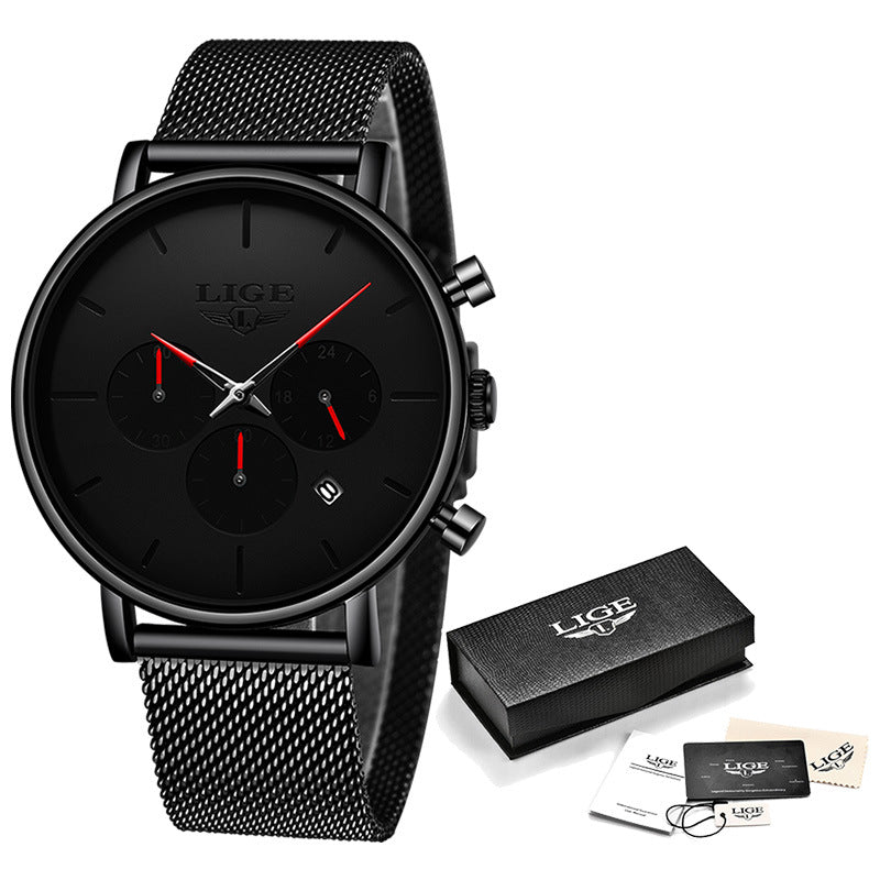 LIGE Men’s Mesh Belt Watch — Ultra-Thin, Multifunction Quartz