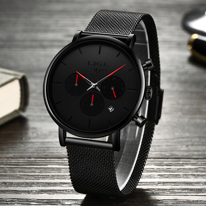 LIGE Men’s Mesh Belt Watch — Ultra-Thin, Multifunction Quartz